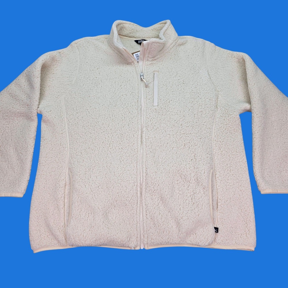 New Eddie Bauer Cream Sherpa Fleece Full Zip Jacket Women XXL Ivory Chest Pocket
